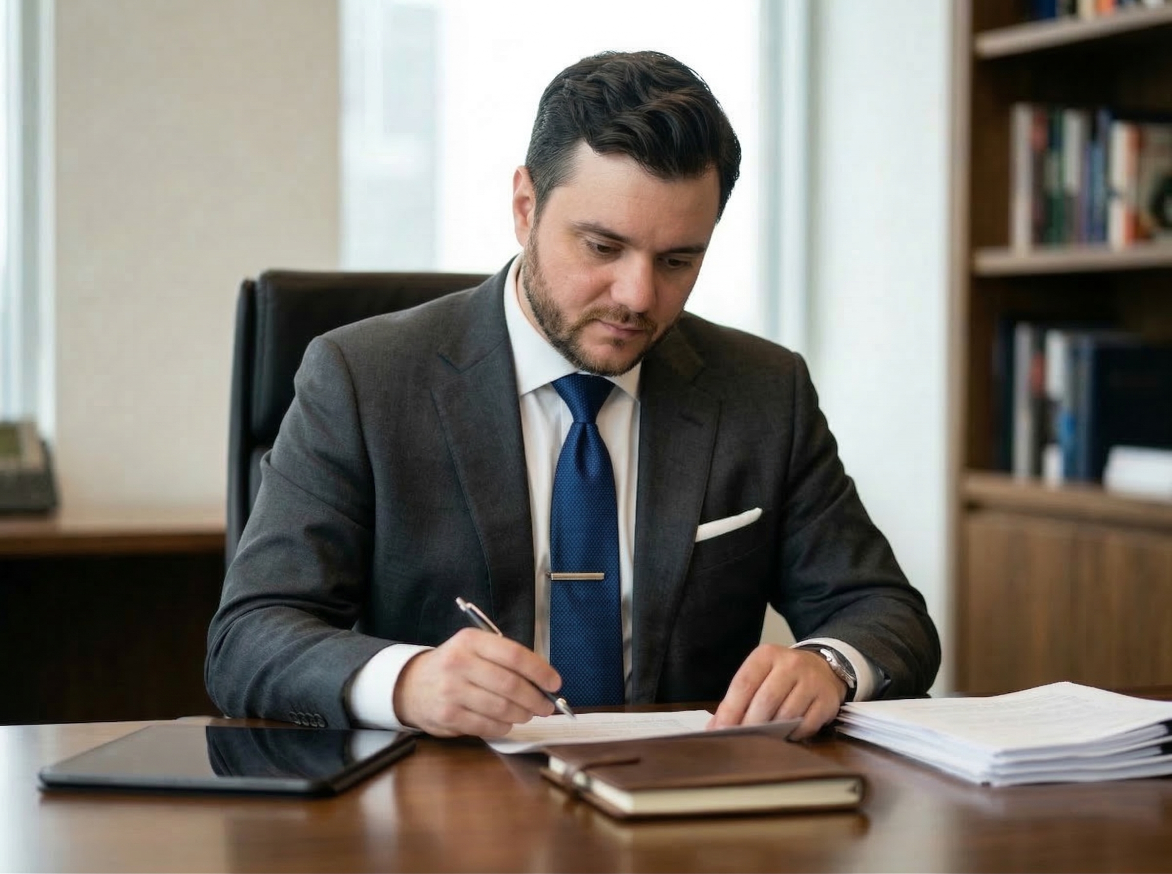 Kaith Sheikhly reviewing case documents